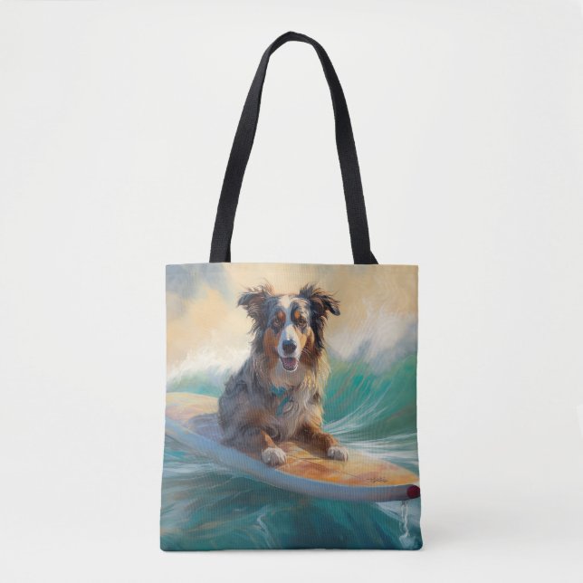 Tote Bag Peinture de surf de plage de berger australien (Devant)