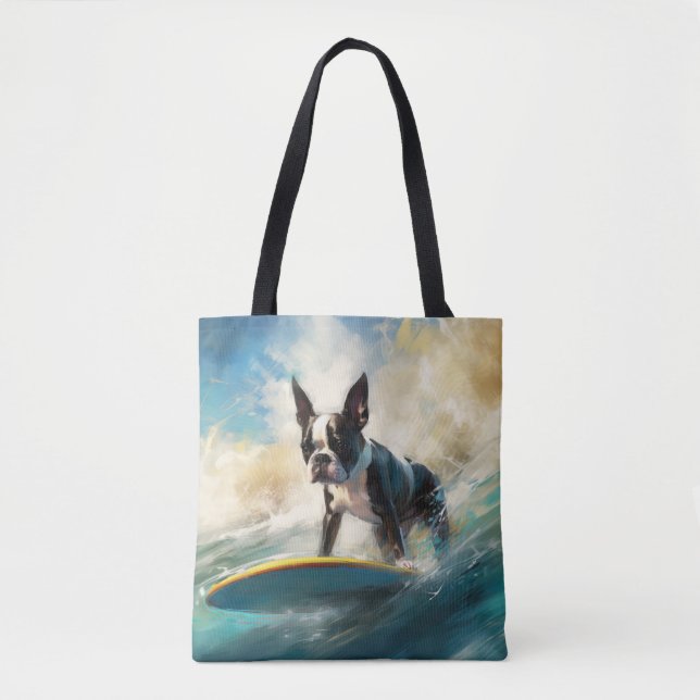 Tote Bag Peinture de surf de plage de Terrier de Boston (Devant)