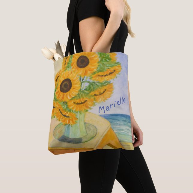 Tote Bag Peinture de tournesol personnalisée (De près)
