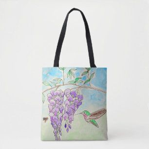 Tote Bag Peinture des colibris et des bactéries