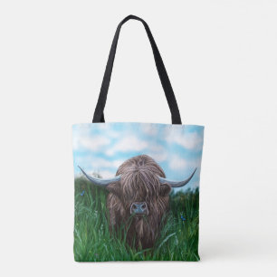 Tote Bag Peinture des montagnes écossaise de vache