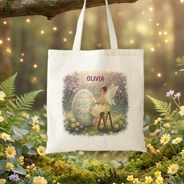 Tote Bag Peinture d'oeuf de fée de Pâques Nom de printemps (Créateur téléchargé)