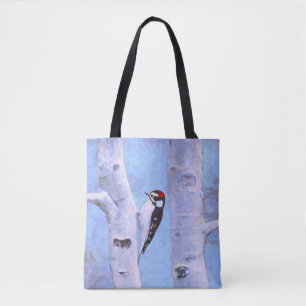 Tote Bag Peinture Downy Woodpecker - Art original pour oise