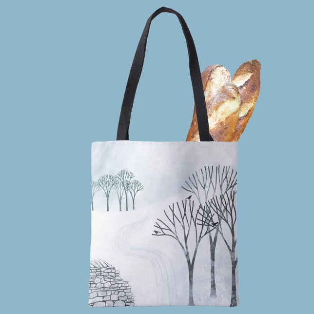 Tote Bag Peinture du paysage de neige en hiver (Winter landscape tree art tote bag)