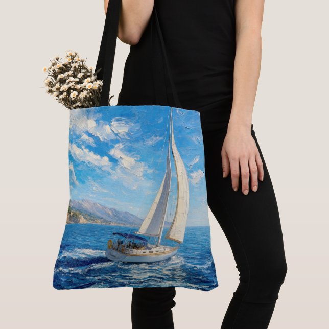 Tote Bag Peinture en impasto de voilier  (De près)
