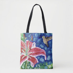 Tote Bag Peinture en lys de colibri et de stargazer