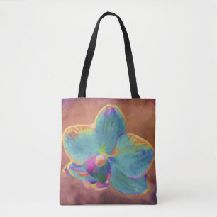 Tote Bag Peinture florale bleue et violette d'orchidée