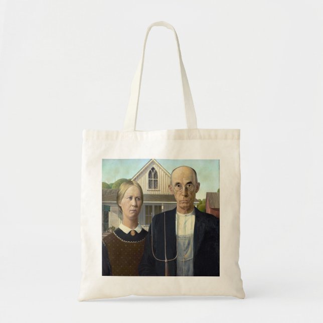Tote Bag Peinture gothique américaine par Grant Wood (Devant)