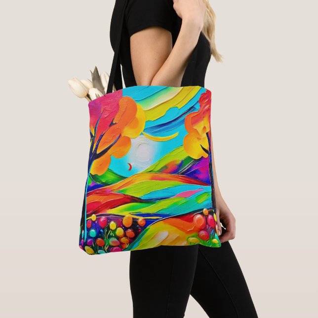 Tote Bag Peinture harmonieuse de colline vibrante (De près)