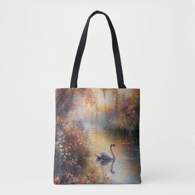 Tote Bag Peinture impressionniste rustique Swan (Devant)