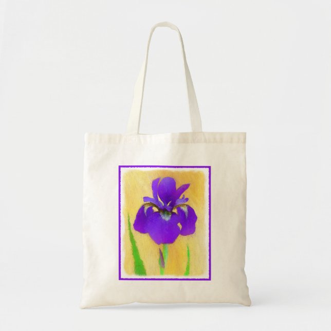 Tote Bag Peinture Iris à pois pourpre - Chien original mign (Devant)