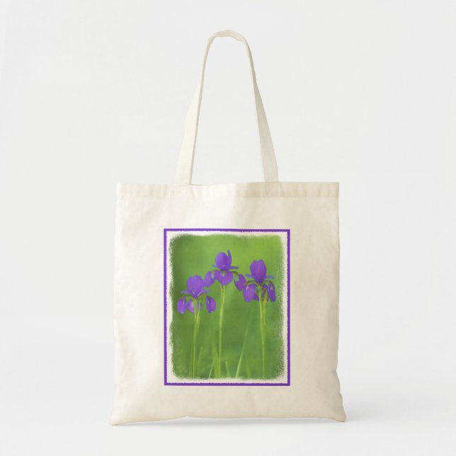 Tote Bag Peinture Iris Violet - Art Fleur Originale (Devant)