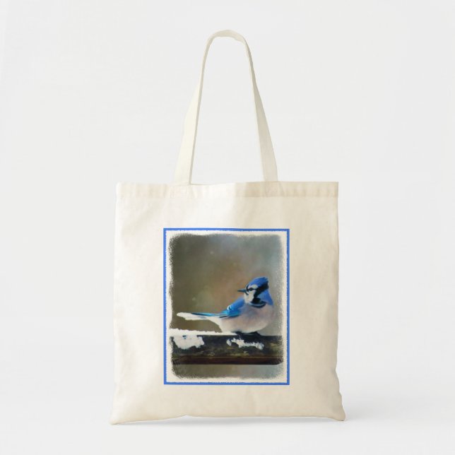 Tote Bag Peinture Jay Bleu - Art Oiseau Original (Devant)