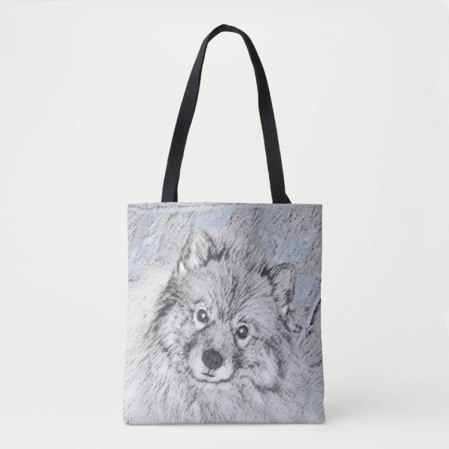 Tote Bag Peinture Keeshond Beth - Joli art original chien (Devant)
