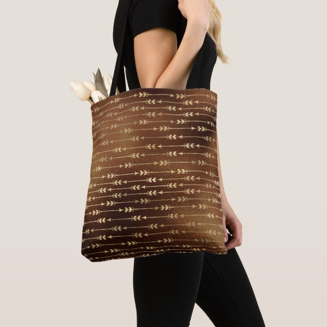Tote Bag Peinture Marron Bronze Flèches Dorées Tir à l'Arc  (De près)