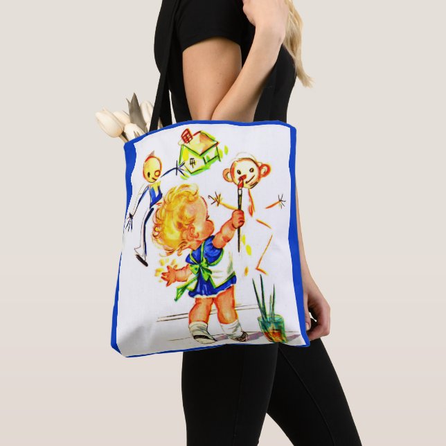 Tote Bag peinture mignonne de petite fille sur le mur (De près)