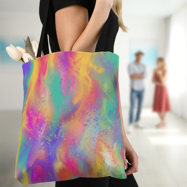 Tote Bag Peinture moderne abstraite aux éclaboussures de pe (Abstract colorful paint tote bags modern splatter and swash painting)