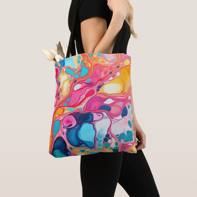 Tote Bag Peinture Motif marbrée colorée (De près)