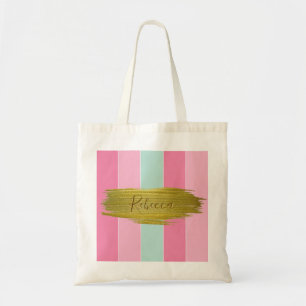 Tote Bag Peinture or Grille colorée Monnaie Bracelet rose