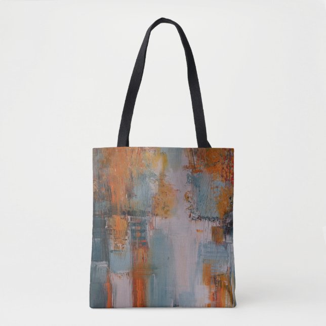 Tote Bag Peinture orange, blanche et turquoise abstraite (Devant)