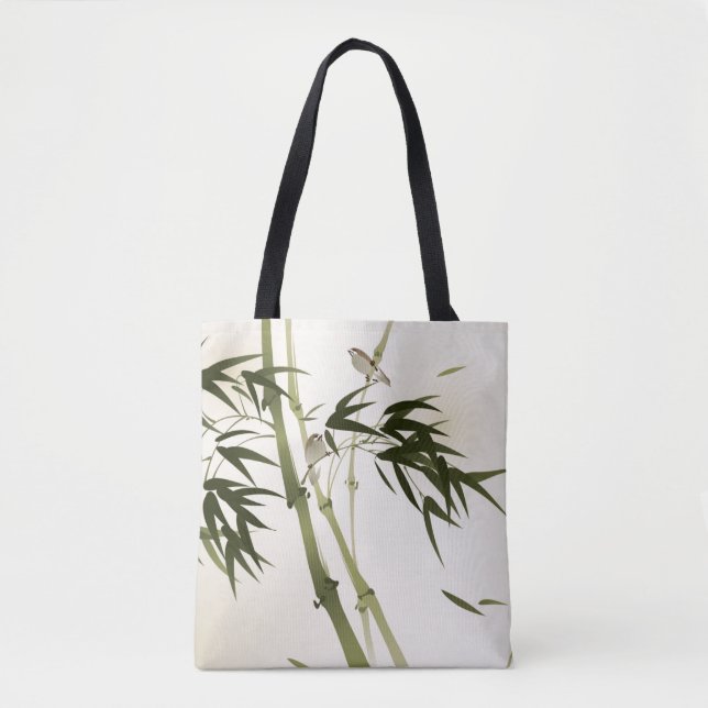 Tote Bag Peinture orientale de style, branches en bambou (Devant)