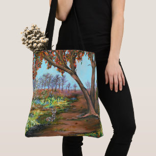 Tote Bag Peinture originale Arbre d'automne et Lapin