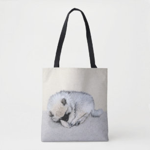 Tote Bag Peinture originale de chiot Keeshond endormi, Art
