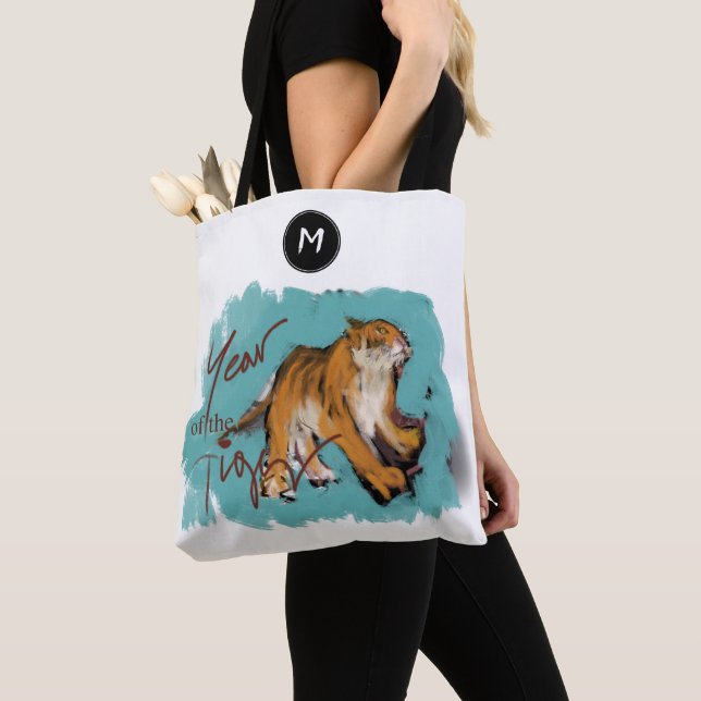 Tote Bag Peinture originale Tigre chinois Nom de l'année An (De près)
