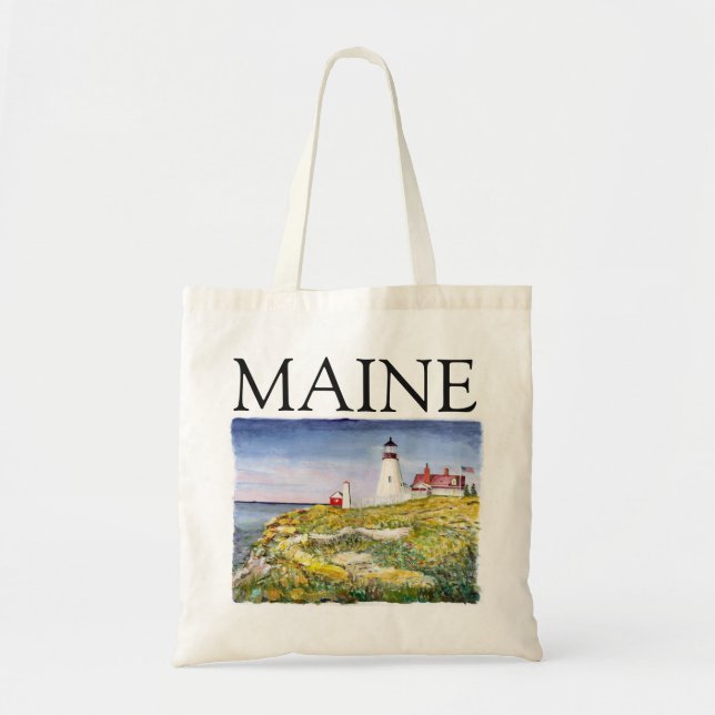 Tote Bag Peinture principale d'aquarelle du Maine de phare (Devant)