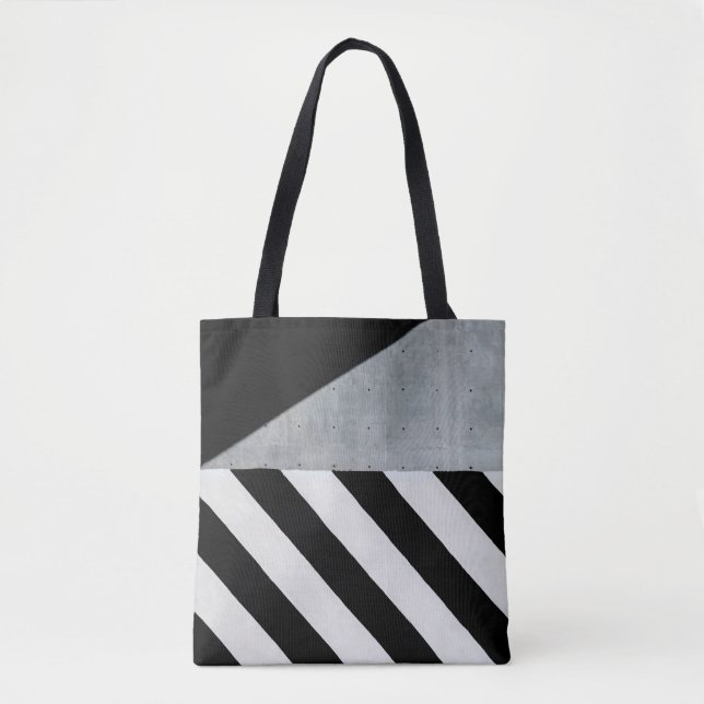 Tote Bag Peinture rayée blanche et noire sur le mur (Devant)