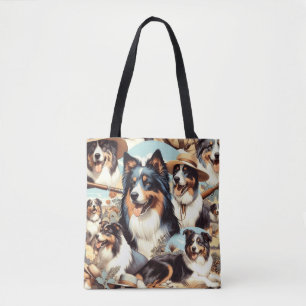 Tote Bag Peinture rétro Australian Shepherd sans couture
