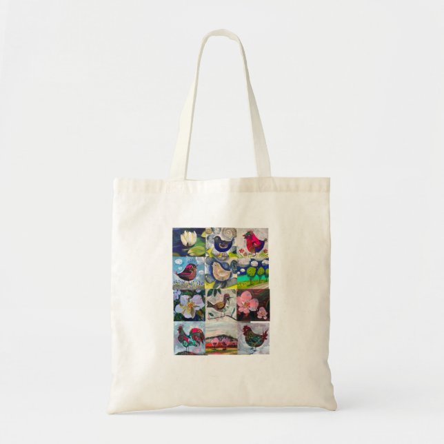 Tote Bag Peinture Sona Adalian avec oiseaux et fleurs (Devant)