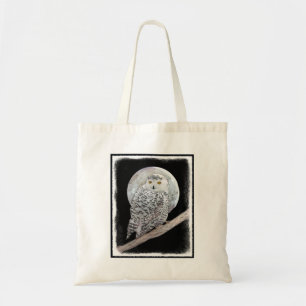 Tote Bag Peinture sur la Chouette neigeuse et la Lune - Art