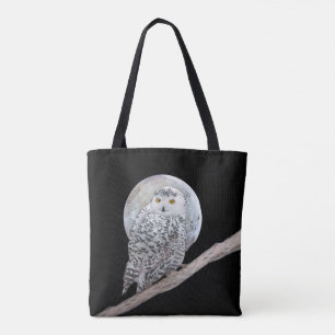 Tote Bag Peinture sur la Chouette neigeuse et la Lune - Art