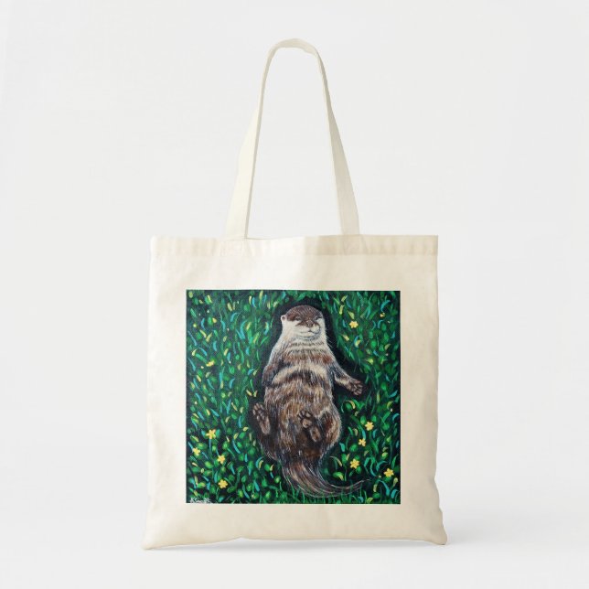 Tote Bag Peinture sur la loutre de rivière relaxante (Devant)