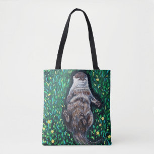 Tote Bag Peinture sur la loutre de rivière relaxante