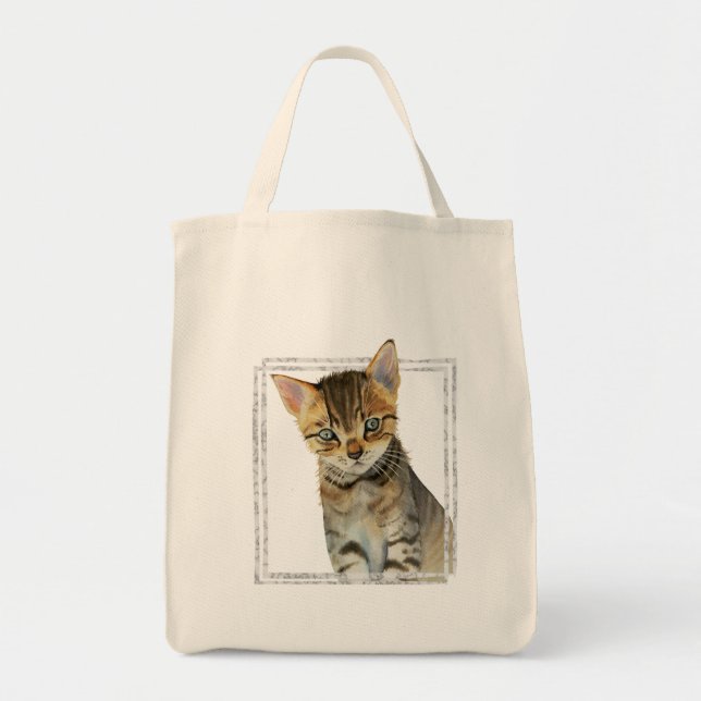 Tote Bag Peinture tigrée de chaton avec le cadre de marbre (Devant)