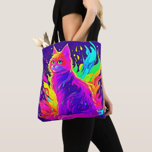 Tote Bag Peinture vibrante de chat prise en flammes
