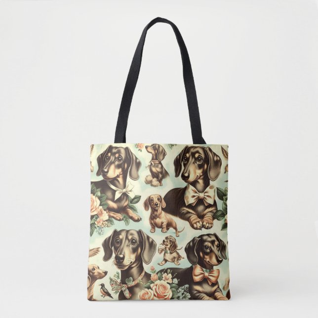 Tote Bag Peinture vintage Dachshund transparente (Devant)