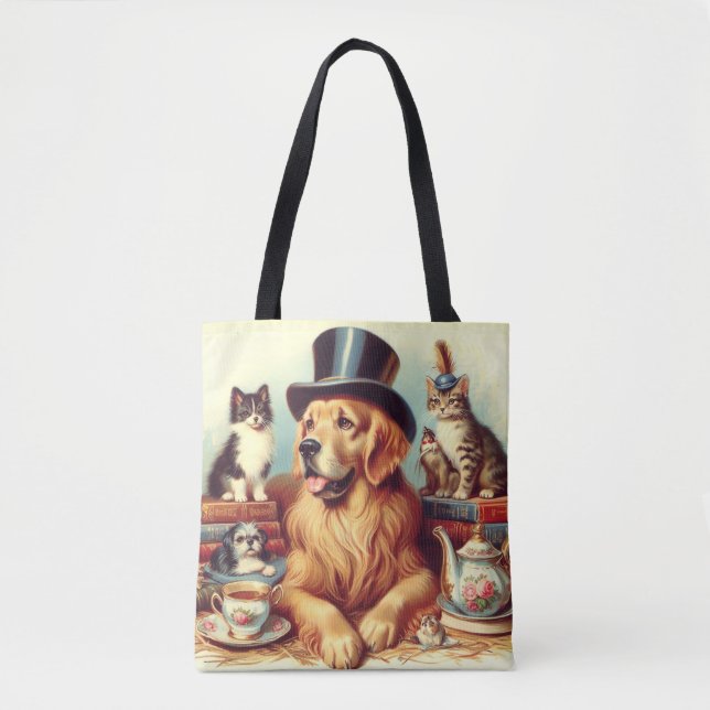 Tote Bag Peinture Vintage de chien mignonne (Devant)