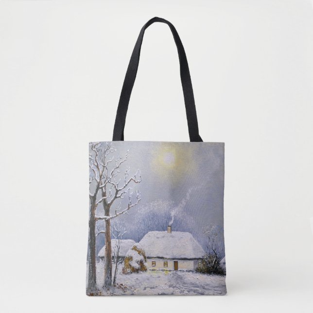 Tote Bag Peintures à l'huile paysage rural. Hiver. Vieux vi (Devant)