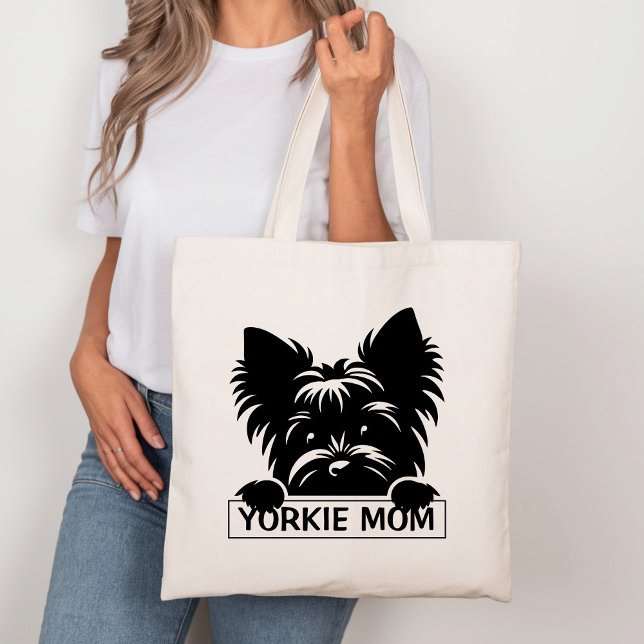 Tote Bag Pékin Yorkie Black Silhouette Yorkie Maman (Créateur téléchargé)