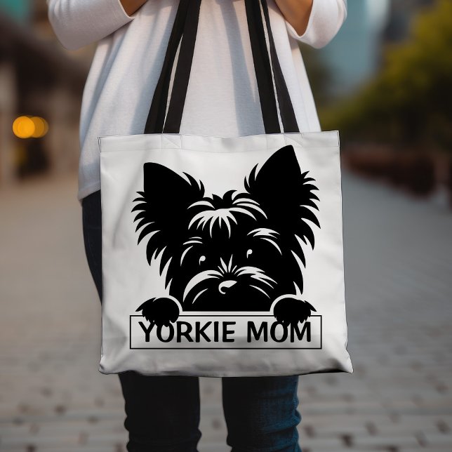 Tote Bag Pékin Yorkie Black Silhouette Yorkie Maman (Créateur téléchargé)