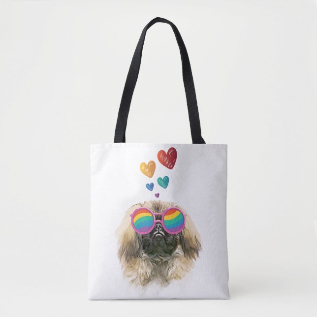 Tote Bag Pekingese Dog with Hearts Saint-Valentin (Devant)