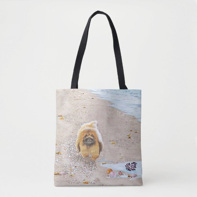 Tote Bag Pékinois à la Plage (Devant)