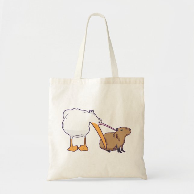 Tote Bag Pelican essaie de manger Capybara Funny Cute Kawai (Devant)