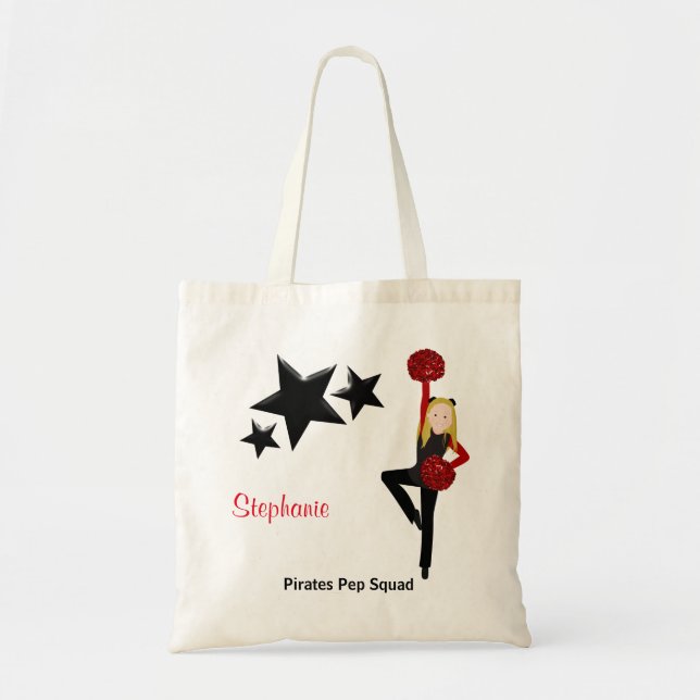 Tote Bag Peloton blond de Pom en noir et rouge (Devant)