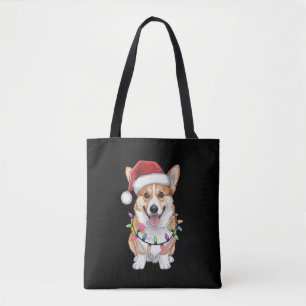 Tote Bag Pembroke Welsh Corgi Père Noël Lumières de l'arbre