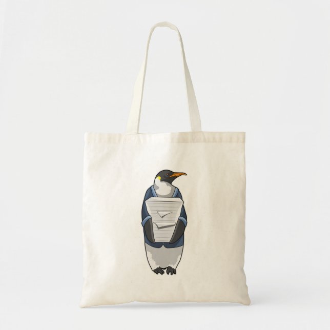 Tote Bag Penguin comme secrétaire avec pile de papier (Devant)