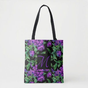 Tote Bag Peonées d'aquarelle romantique violet magenta rose